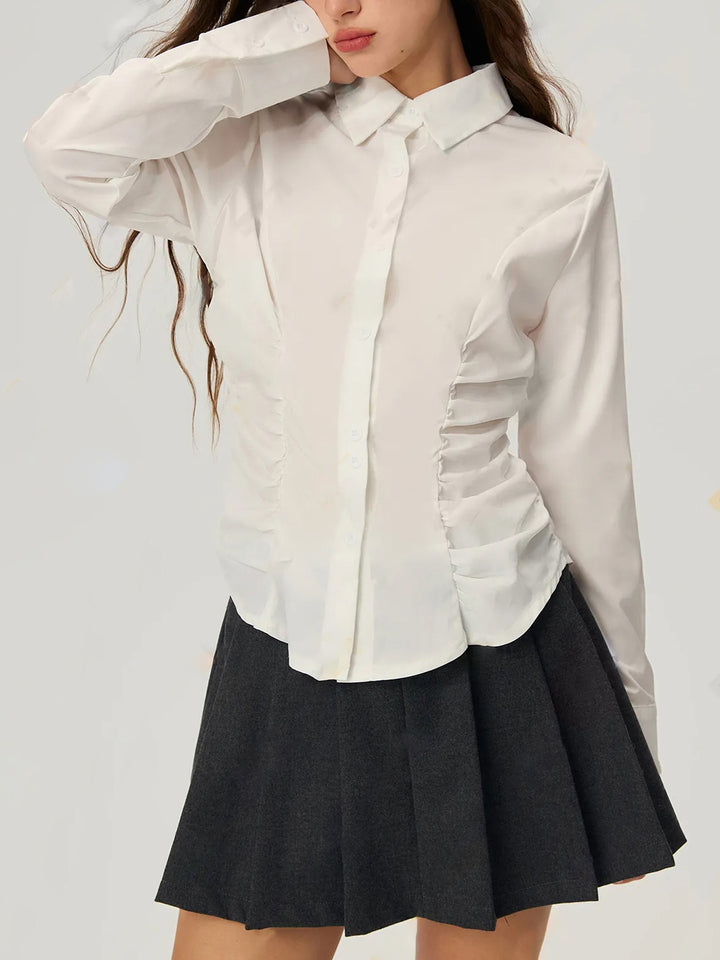 Dame elegant bluse med volangdetaljer Skjora
