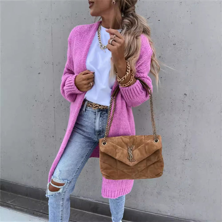 Dame chunky strikket cardigan med oversized ermer og fashionable design Skjora