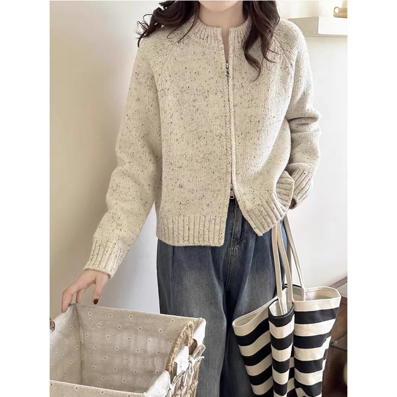 Dame cardigan med glidelås og høy krage Skjora