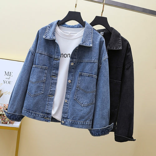 Dame denimjakke med store lapplommer Skjora