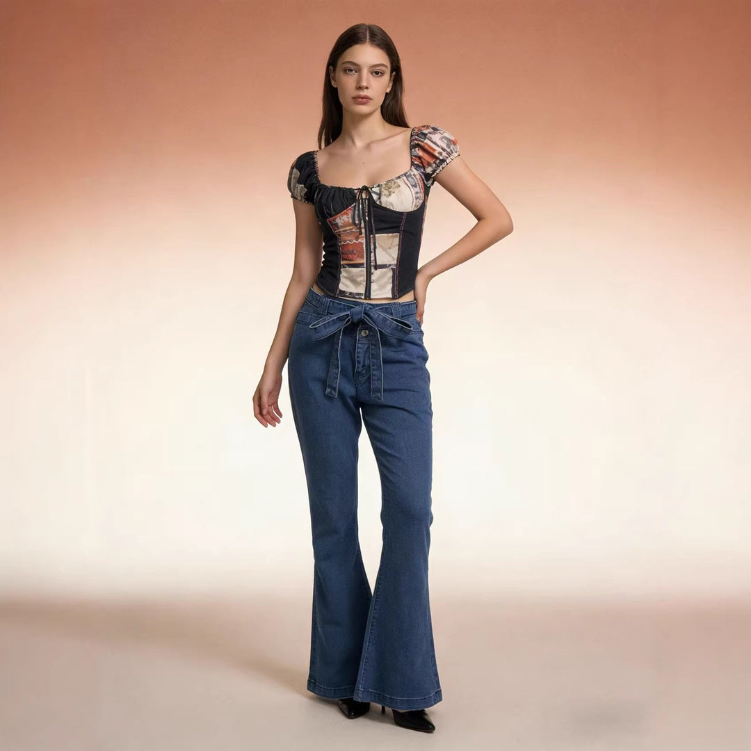 Dame Flared Jeans med belte og høy midje Skjora