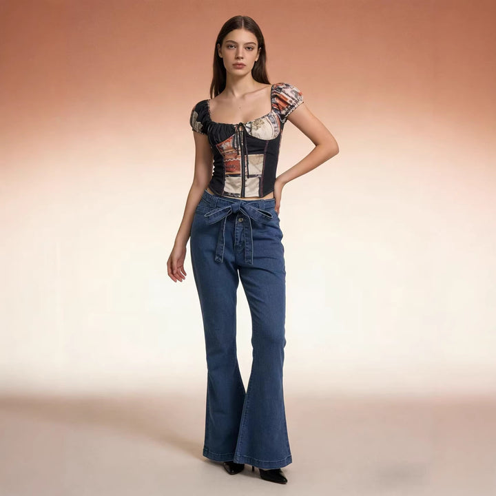 Dame Flared Jeans med belte og høy midje Skjora