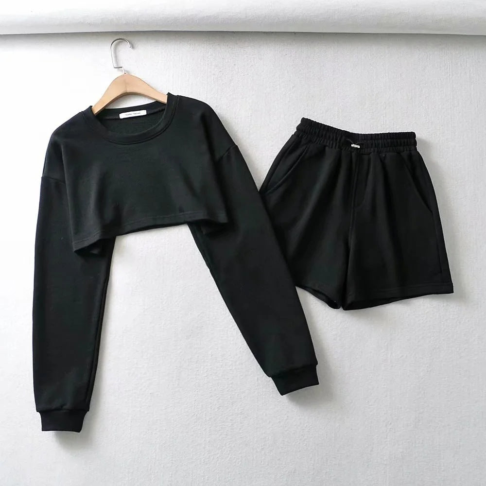 Kvinne casual crop top og shorts sett Skjora
