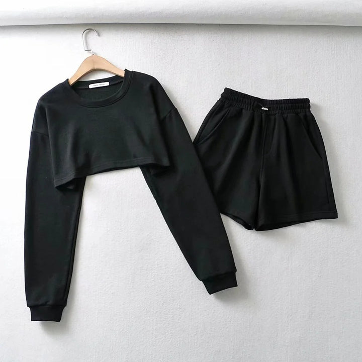 Kvinne casual crop top og shorts sett Skjora