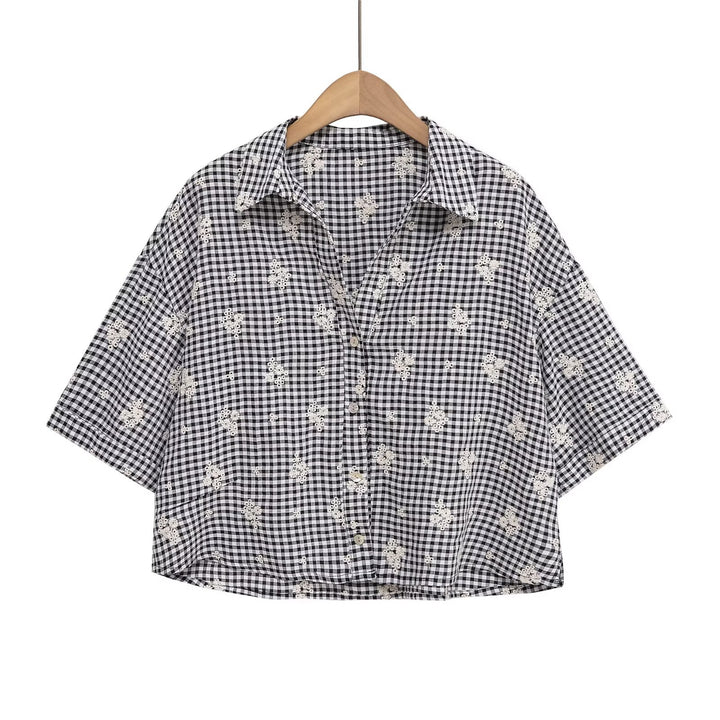 Damer vidde gulrotbukser med blomstret Gingham-mønster og elegant kantdekorasjon Skjora