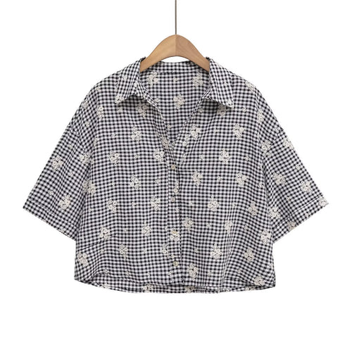 Damer vidde gulrotbukser med blomstret Gingham-mønster og elegant kantdekorasjon Skjora
