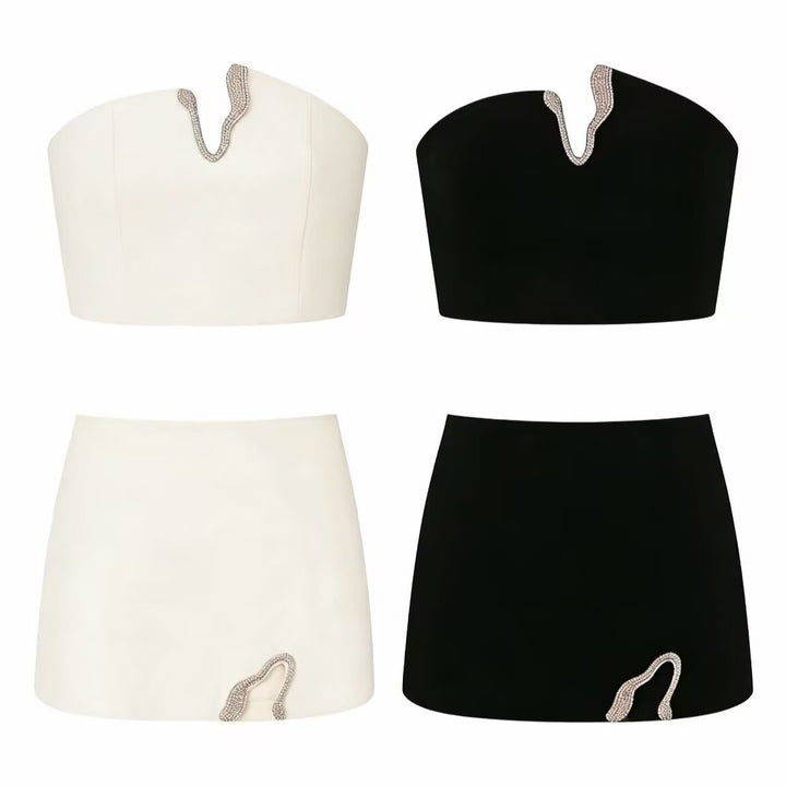 Dame Crop-Top og Mini-Rock Sett med dekorativ detalj Skjora