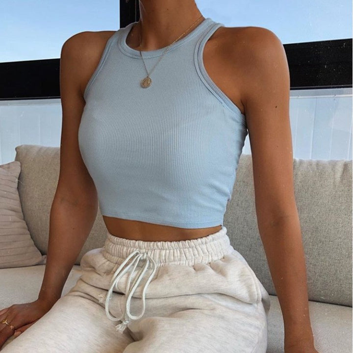 Damer sporty crop-top med elastisk ribbedesign Skjora