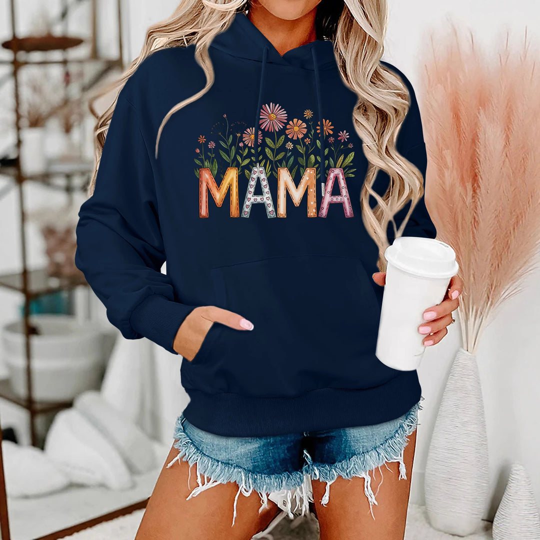 Dame hoodie med blomstertrykk og inspirerende tekst Skjora