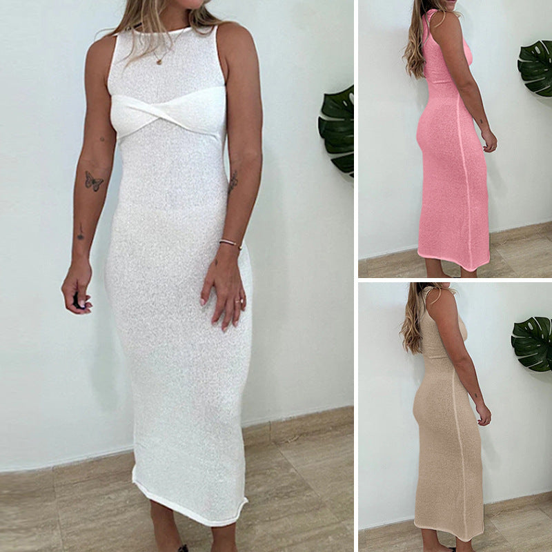 Damen Figurbetontes Maxikleid mit raffiniertem Knotendetail Skjora