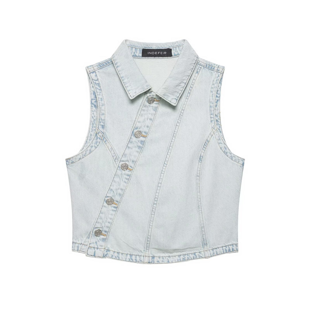 Dame vidde denim-bukser med høy midje og asymmetrisk snitt Skjora