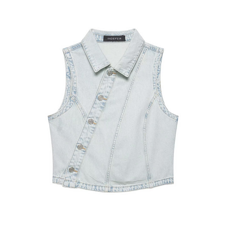 Dame vidde denim-bukser med høy midje og asymmetrisk snitt Skjora