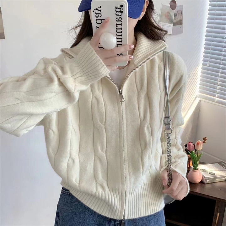 Dame zip cardigan med snor Skjora