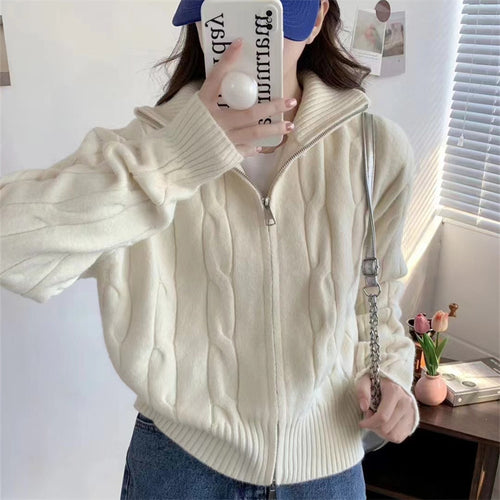 Dame zip cardigan med snor Skjora