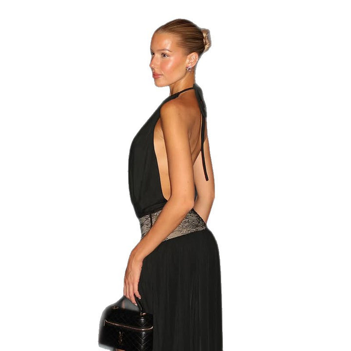 Damen Elegant Maxikjole med Spissdetaljer Skjora