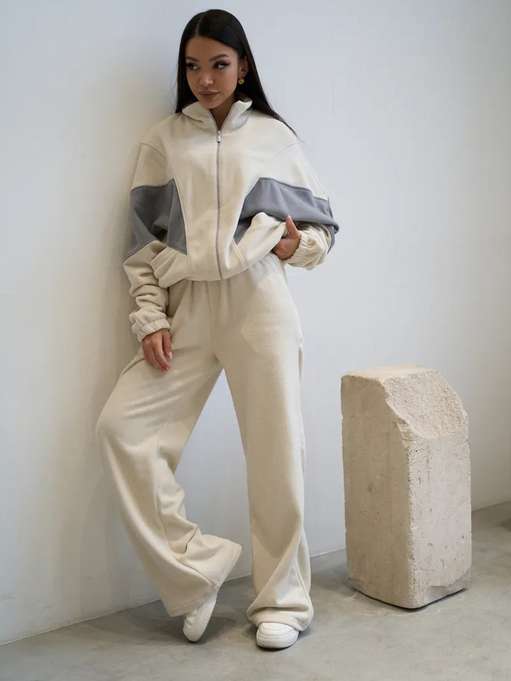 Kvinnelig Cozy Loungewear Sett med Høy Krage og Løse Ermer