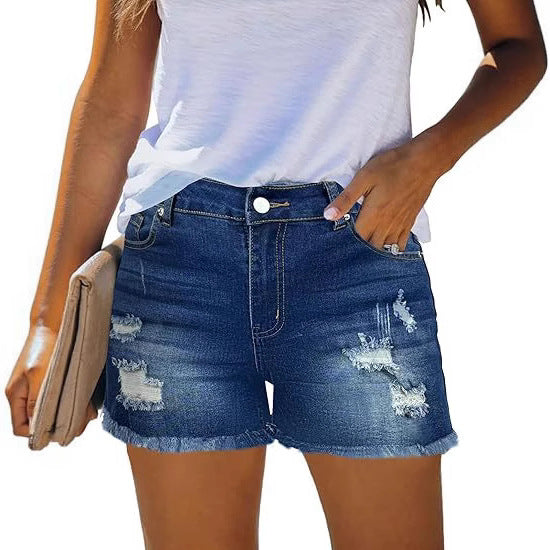 Dame Zdestroyed denimshorts med fransede kanter og avslappet snitt Skjora