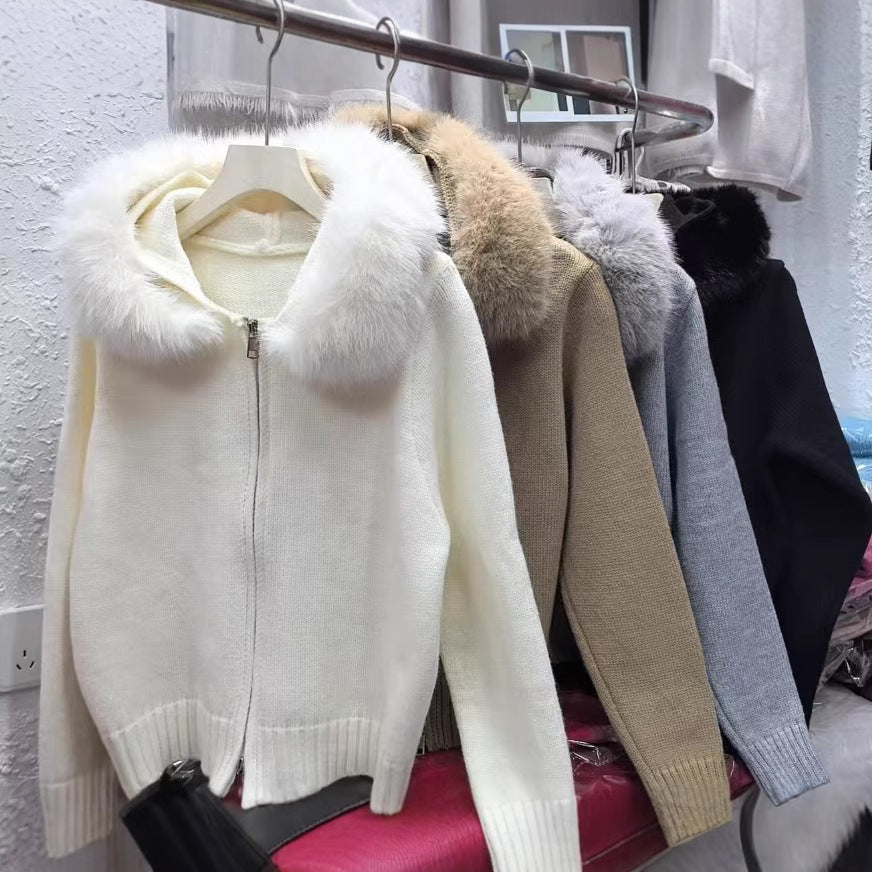 Damer, moteriktig cardigan med avtagbar hette laget av mykt materiale Skjora
