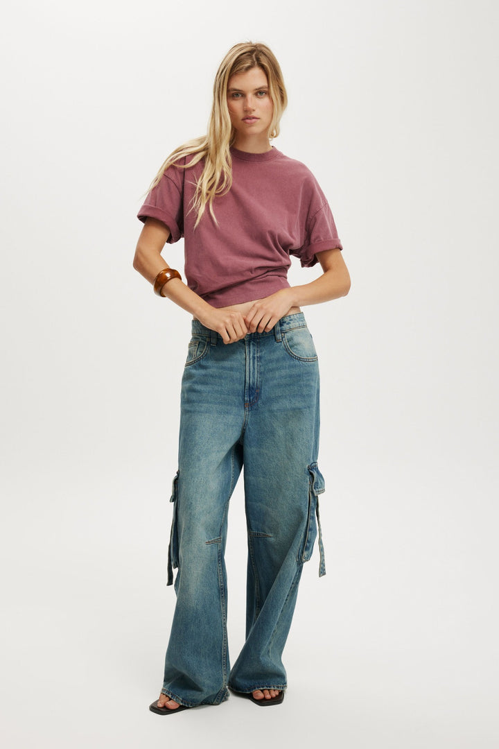 Dame casual Cargo-jeans i vid passform med praktiske lommer Skjora
