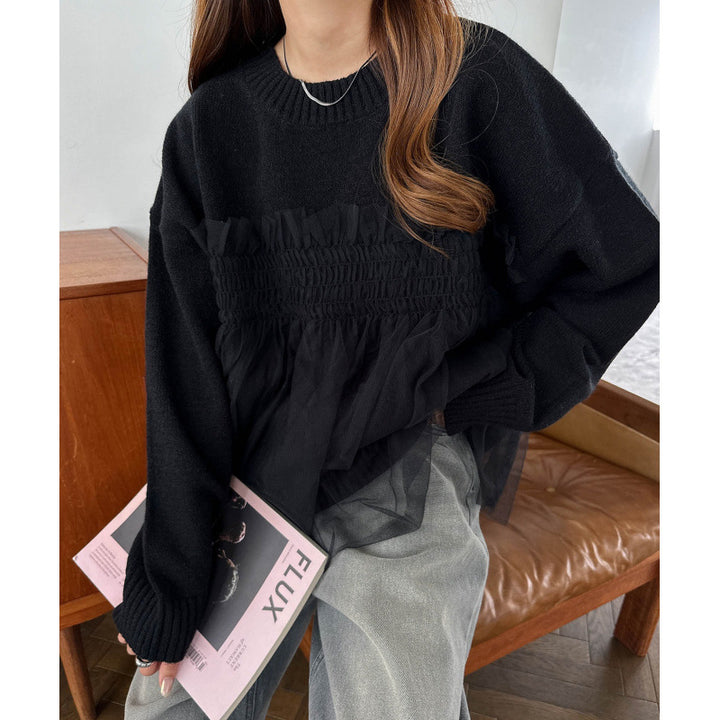 Oversized genser dame med volangdetaljer Skjora