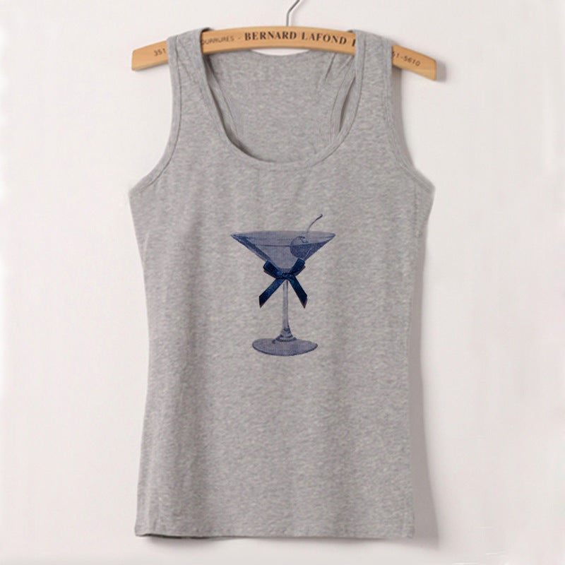 Dame tanktop med kreativ cocktail-design Skjora