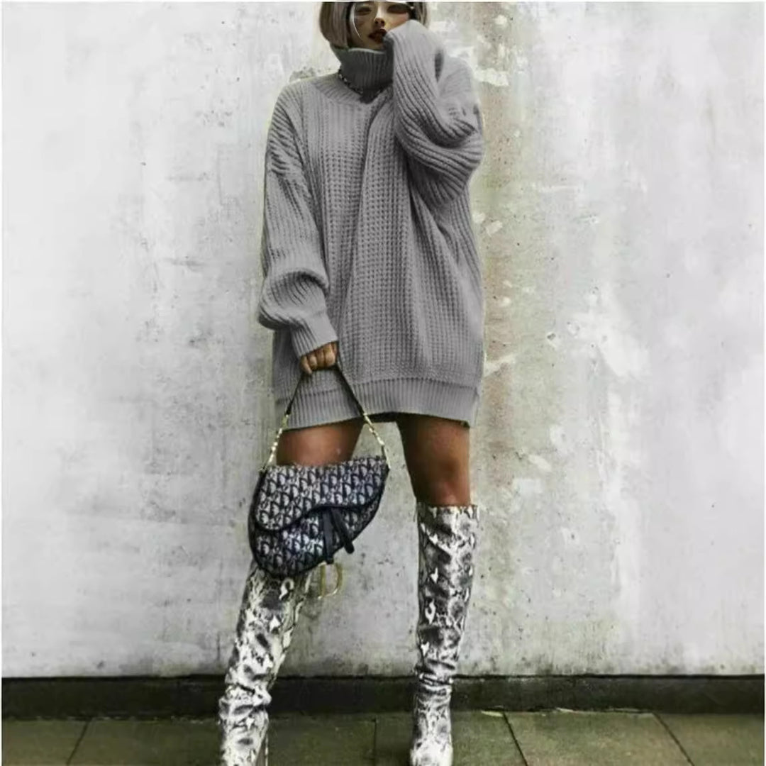 Dame chunky strikkegenser med høy krage og avslappet oversized passform Skjora