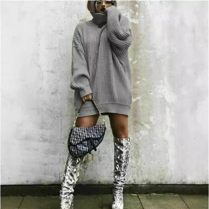 Dame chunky strikkegenser med høy krage og avslappet oversized passform Skjora