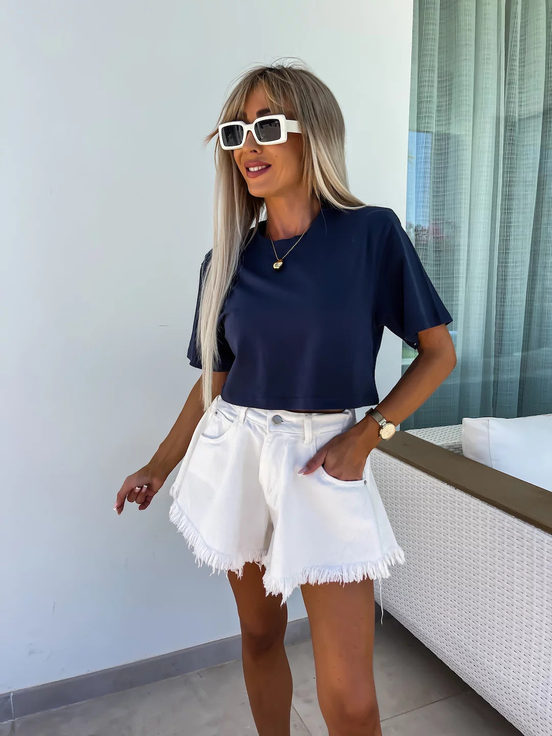 Kvinne Cropped T-Shirt i iøynefallende leopardmønster
