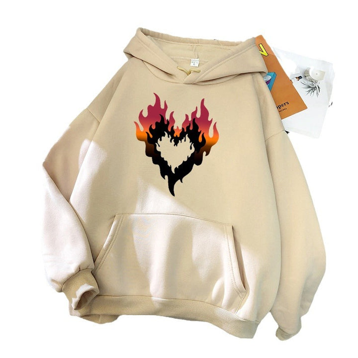 Dame hettegenser med kreativt flammehjerte-design Skjora