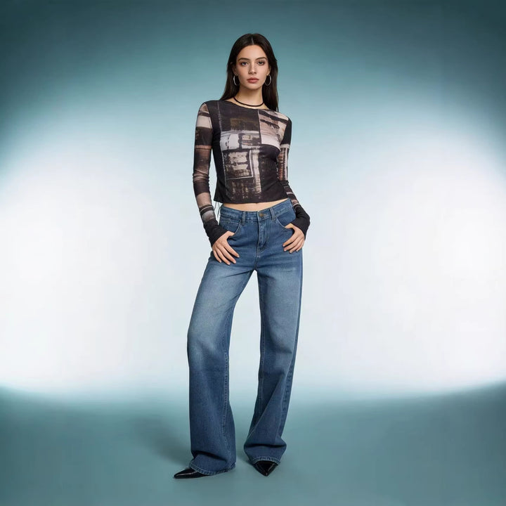 Dame vidde Denim-bukser med høy midje og avslappet snitt Skjora