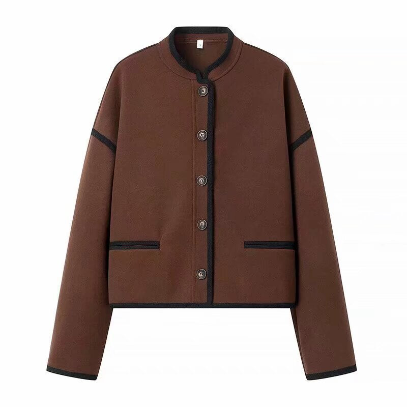 Kvinne Fashion Jakke med Elegante Knappe Detaljer og Kontrast Sømmer Skjora