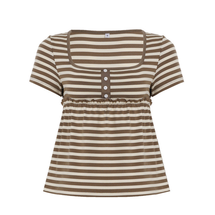 Damer avslappet topp med volangdetaljer og knappdetaljer Skjora