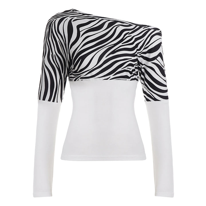 Dame Off-Shoulder Overdel med zebra-mønster og lange ermer Skjora