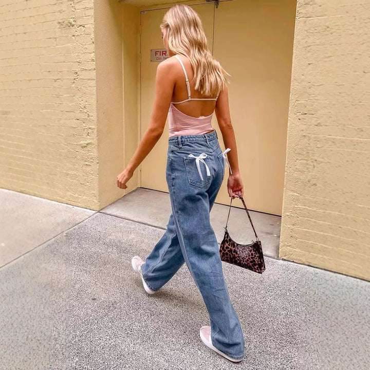 Dame Høy midje jeans med vidde ben og klassisk snitt Skjora