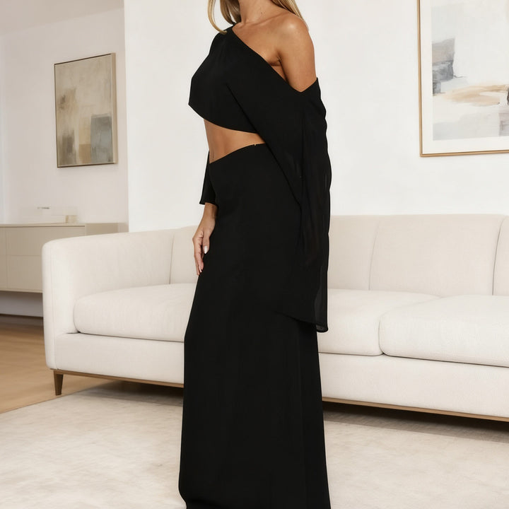Dame Elegant Maxi-Kjole med asymmetrisk snitt og langt erme Skjora