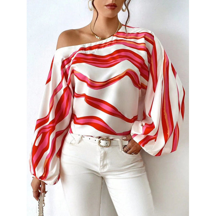 Dame Off-Shoulder Bluse med kunstnerisk mønster og voluminøse ermer Skjora