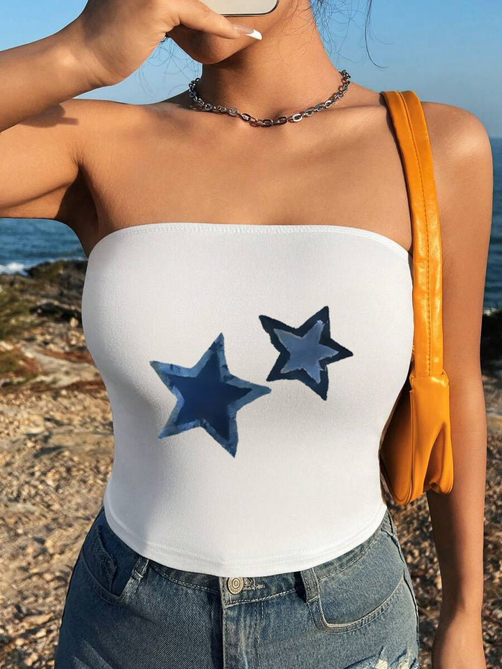 Dame Bandeau-top med maritimt motiv og elastisk materiale Skjora