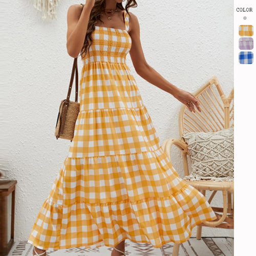 Kvinners Boho Maxi Kjole med Luftige Ruffle Detaljer og Slanke Spaghetti Stropper