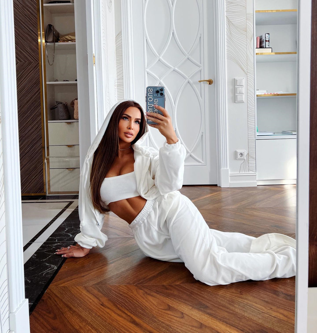 Kvinnens sporty fleece loungewear-set med høyt liv og glidelås Skjora
