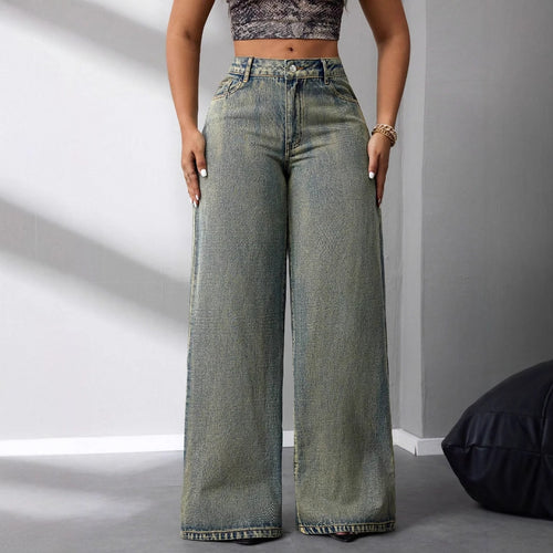 Dame brede høytaljede jeans i vintage stil med et avslappet utseende Skjora