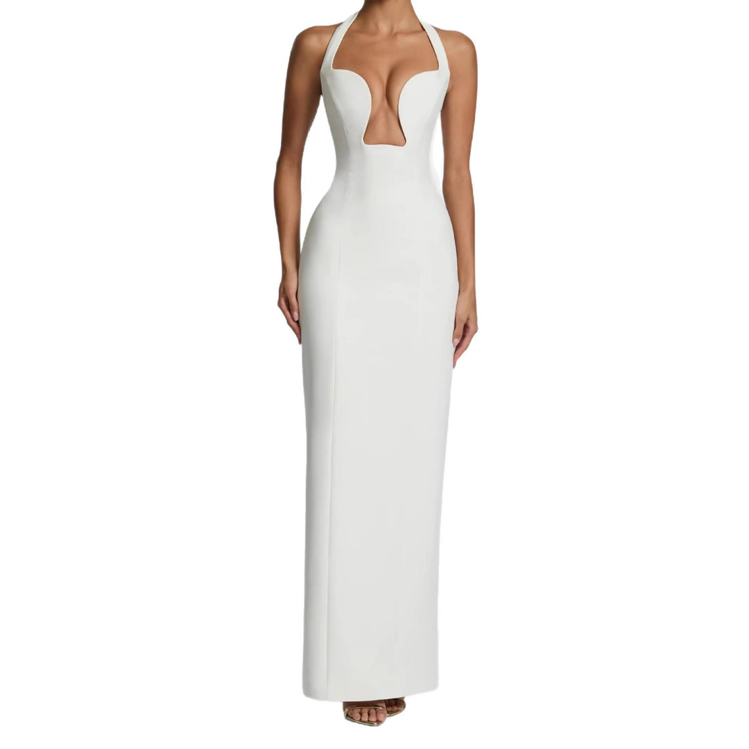 Women's Maxi Dress with Deep Neckline and Pockets Skjora