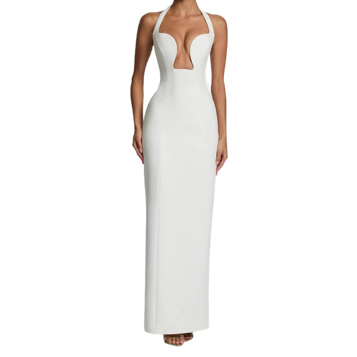 Women's Maxi Dress with Deep Neckline and Pockets Skjora