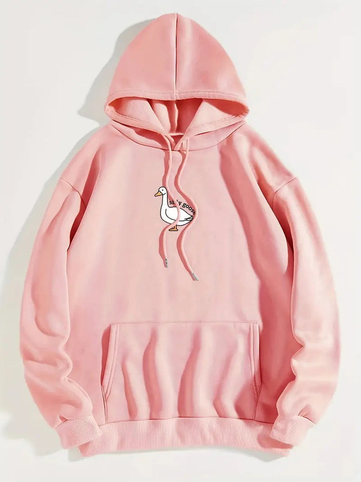 Women's hoodie with a creative goose motif and soft fleece interior Skjora