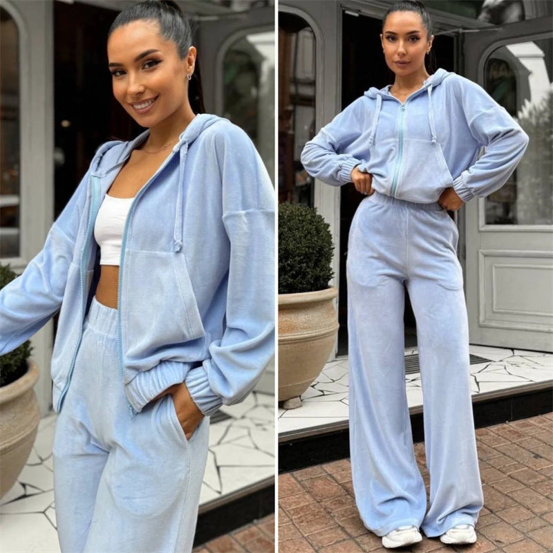 Kvinnelig sporty fløyels sweat suit med hette og komfortabel midje Skjora