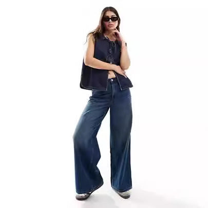 Dame Denim Bustier-Vest med snøring Skjora