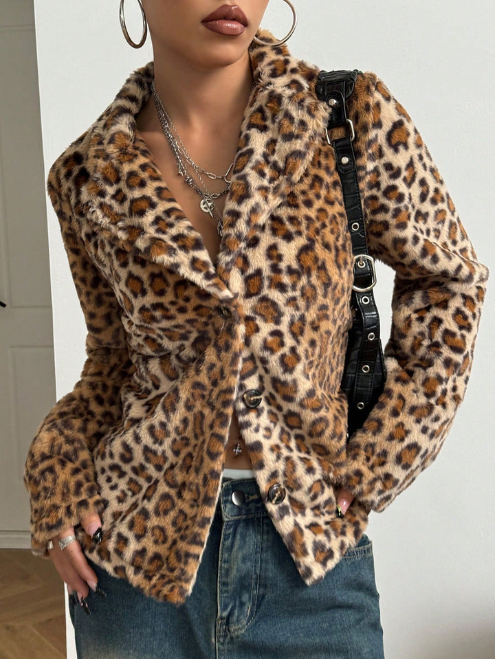 Kvinne elegant leopardmønster blazer jakke Skjora