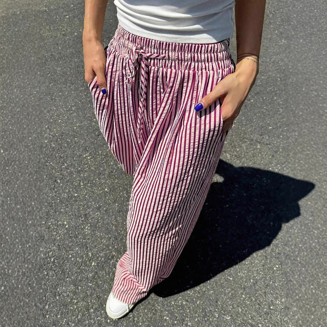 Damer Lett Høyt Båret Harem-Bukser med Striper Skjora