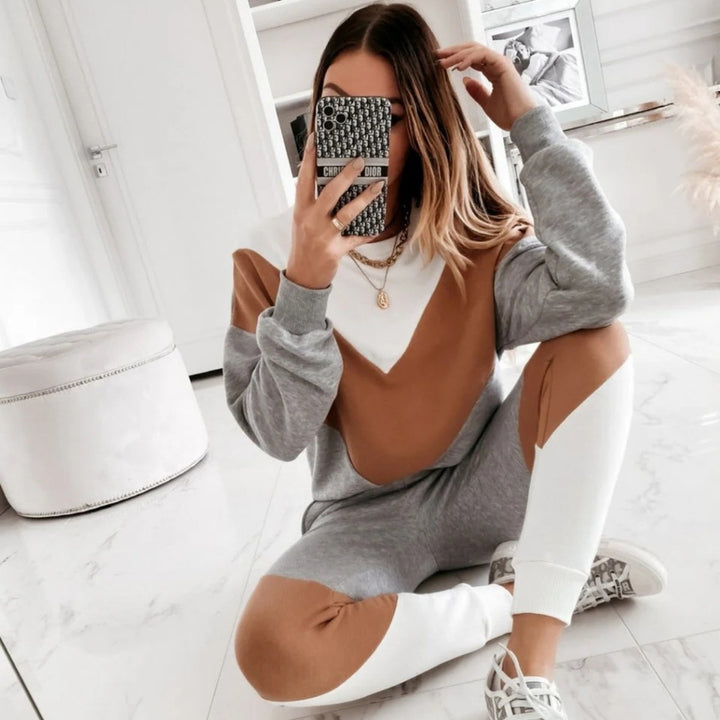 Dame sporty loungewear-set med geometrisk farge-design Skjora