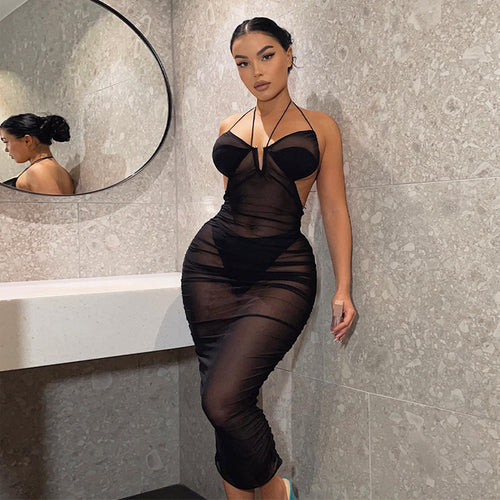 Damer Gjennomsiktig Bodycon Maxikjole med dyp utringning og lekne stropper Skjora