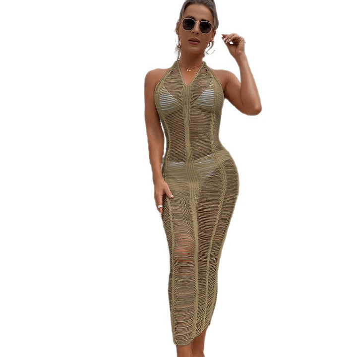 Damen Häkel-Strandkleid mit fransigen Elementen und hoher Taille Skjora